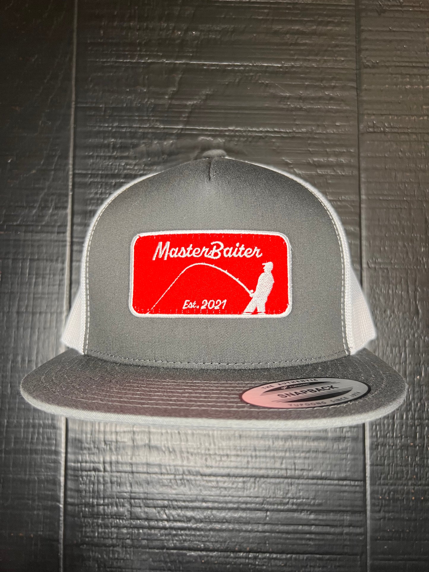 Gray/White Flatbill Red Masterbaiter Patch Cap