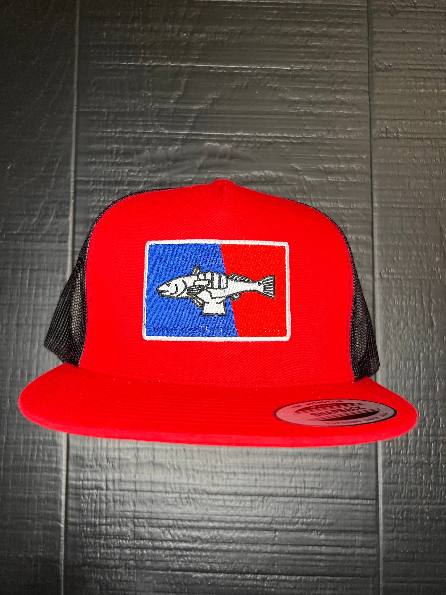 Red/Black Flatbill Masterbaiter Redfish League Patch Cap