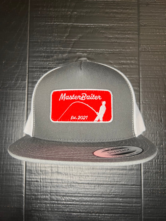 Gray/White Flatbill Red Masterbaiter Patch Cap