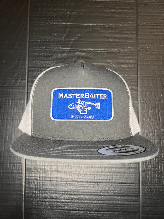 Gray/White Flatbill Blue Masterbaiter Patch cap
