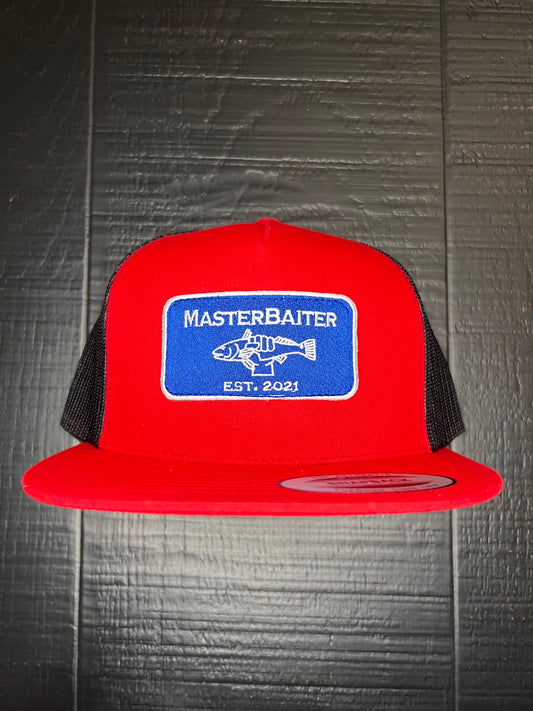 Red/Black Flatbill Blue Masterbaiter Patch Cap