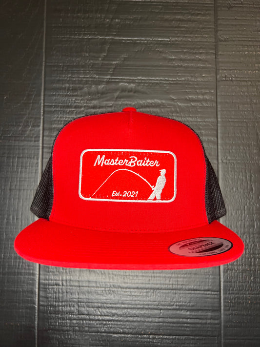 Red/Black Flatbill Red Masterbaiter Patch Cap