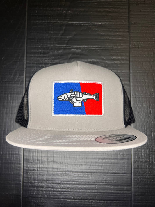 Gray/Black Flatbill Masterbaiter Redfish League Patch Cap