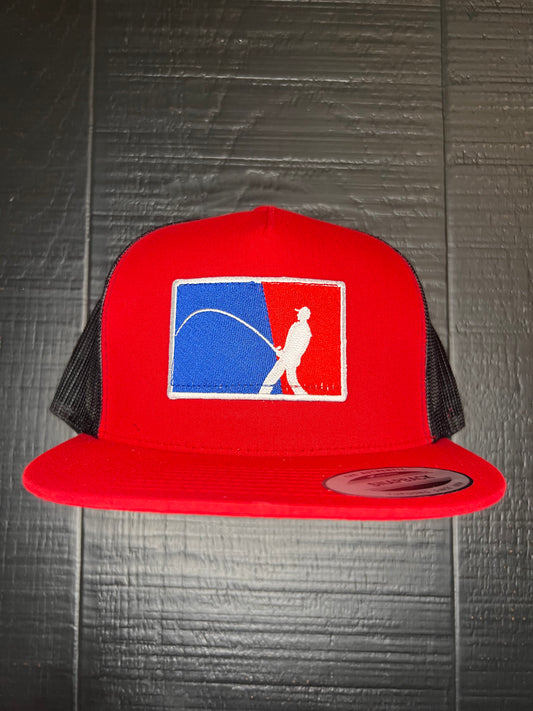 Red/Black Flatbill Masterbaiter Fisherman Patch Cap